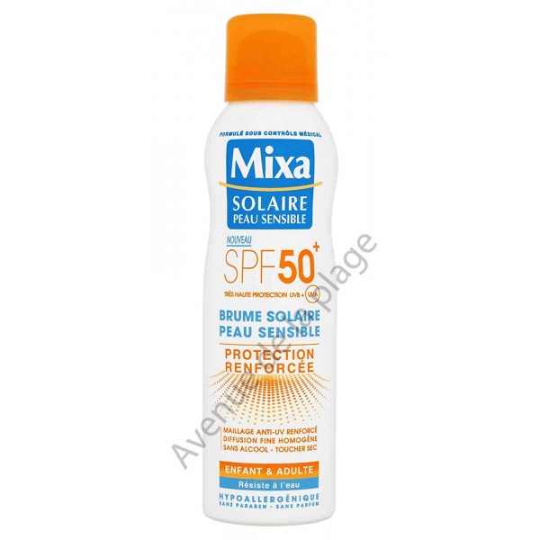 Crème solaire pas chère Mixa peau sensible 50 en spray aérosol