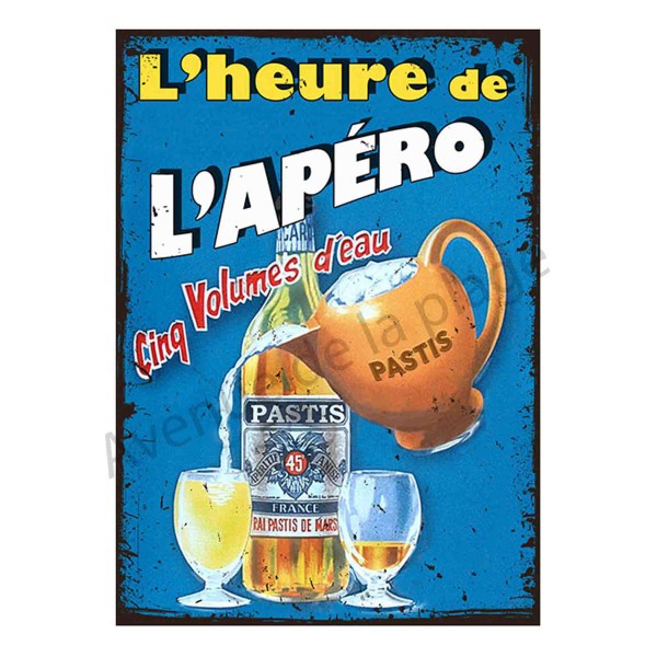 Plaque carton vintage Pastis c'est l'heure de l'apéro, déco de bar