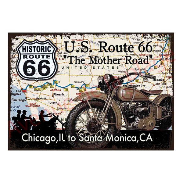 Plaque carton vintage Harley Davidson Route  66  Pancartes 