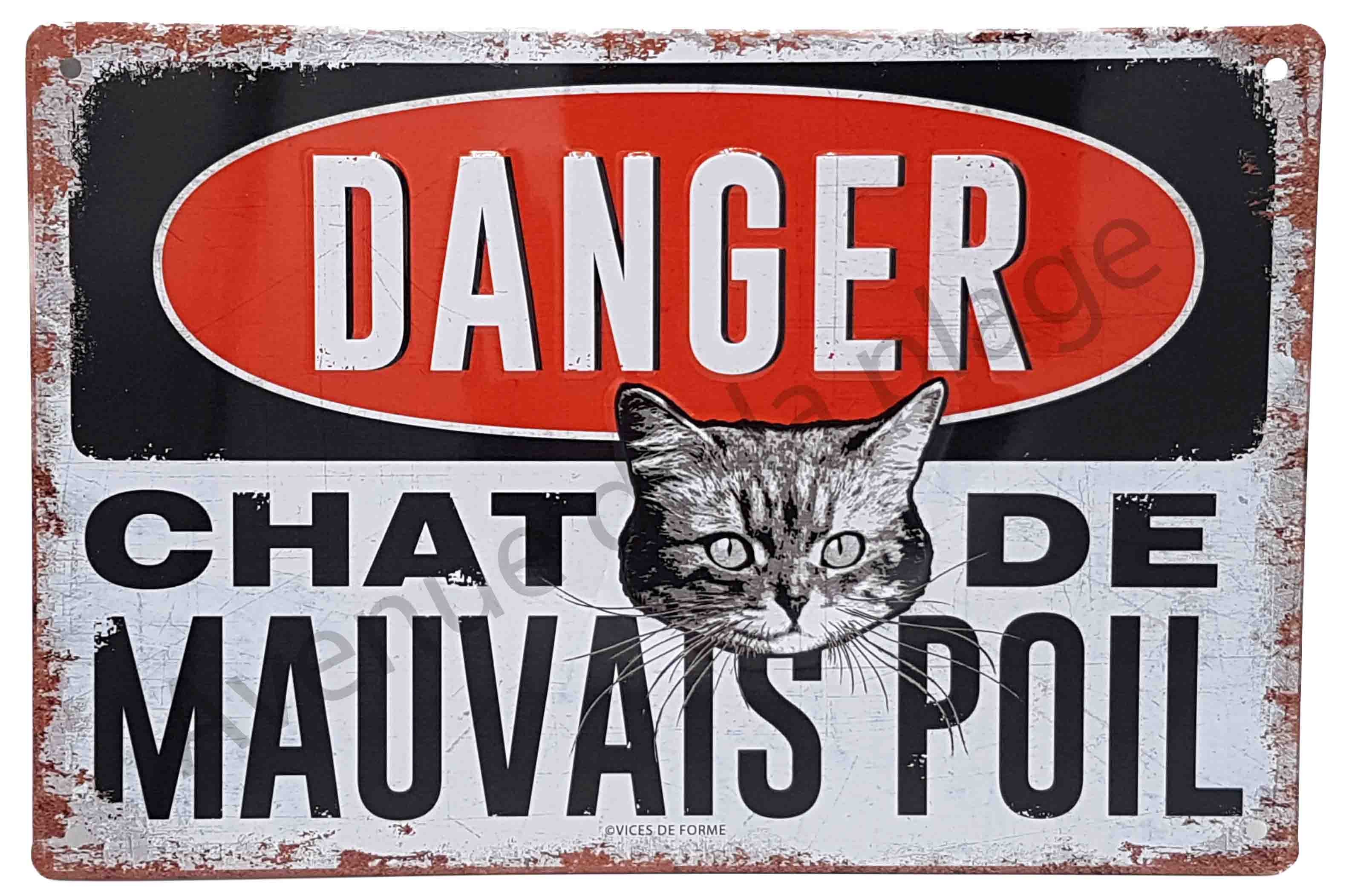 Plaque Vintage Danger Chat De Mauvais Poil Pancarte Chat Humour